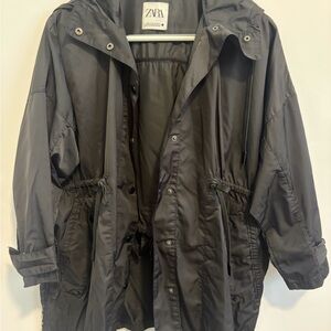 ZARA Black Hooded Shell Jacket